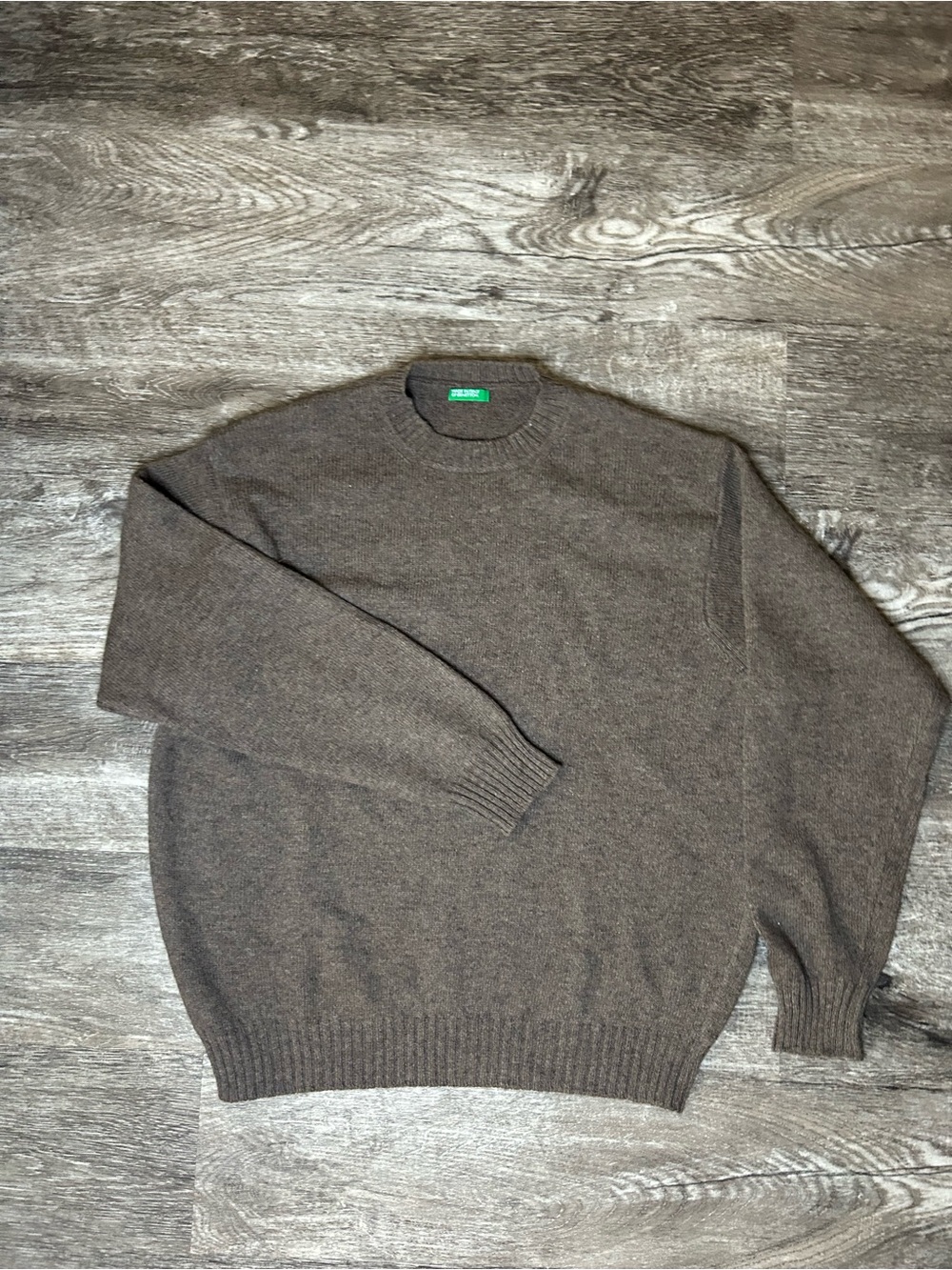 United Colors Of Benetton Crew Neck Sweater Brown Wool Made In Italy